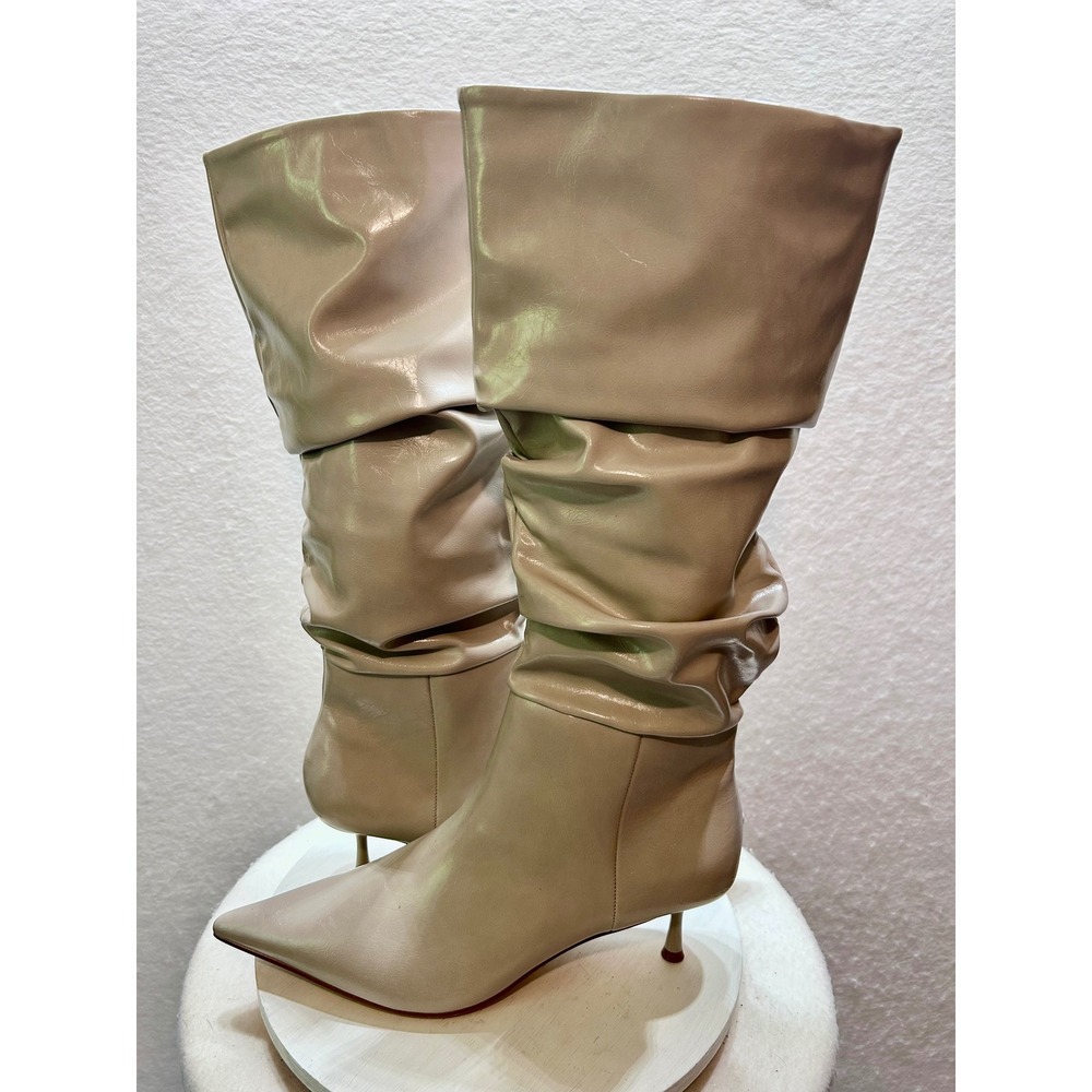 ShoeDazzle Sharidan Beige Slouch Kitten Heel Pointed Toe Boots Womens 11